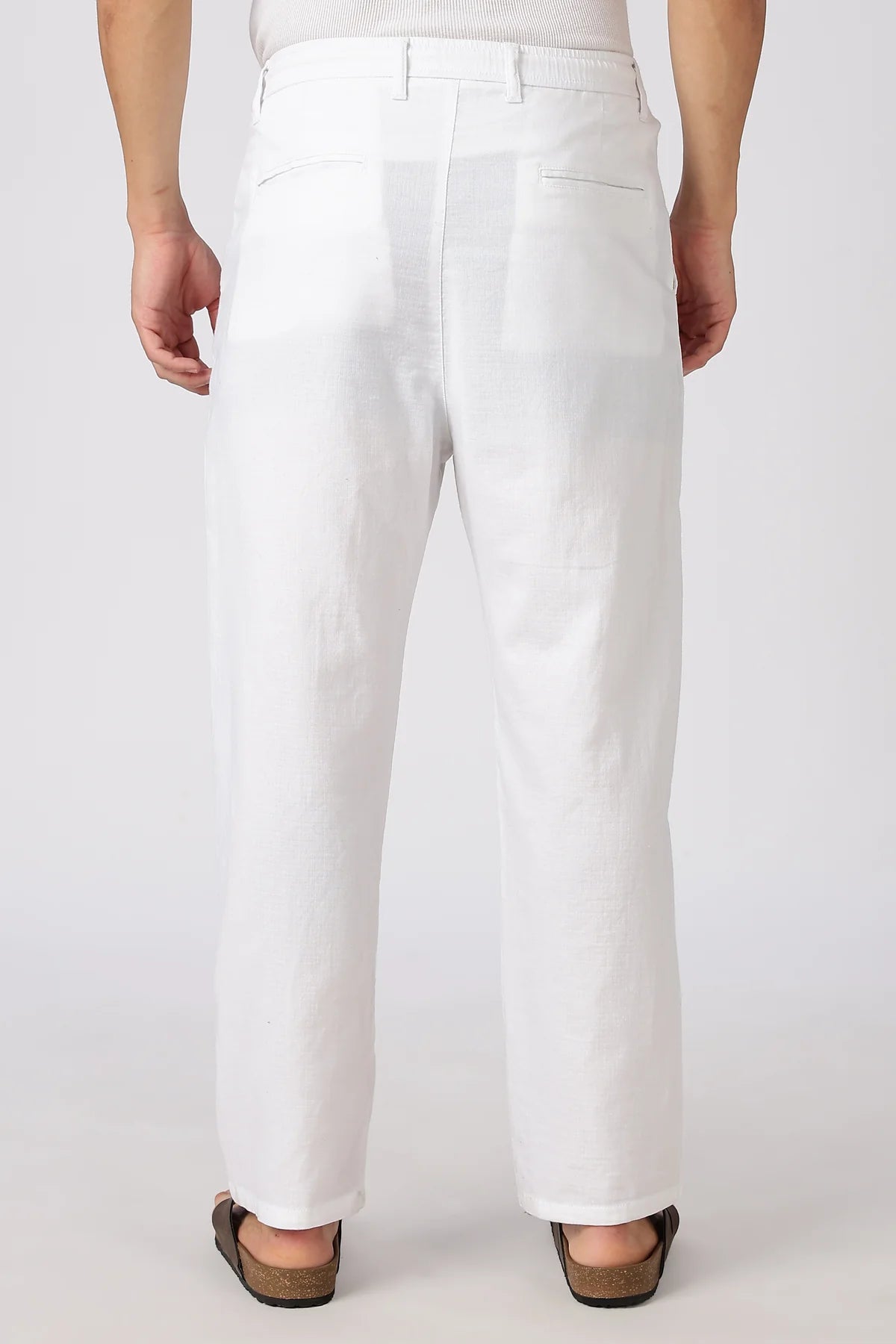 Linen-style 100% Cotton Straight Fit White Pant