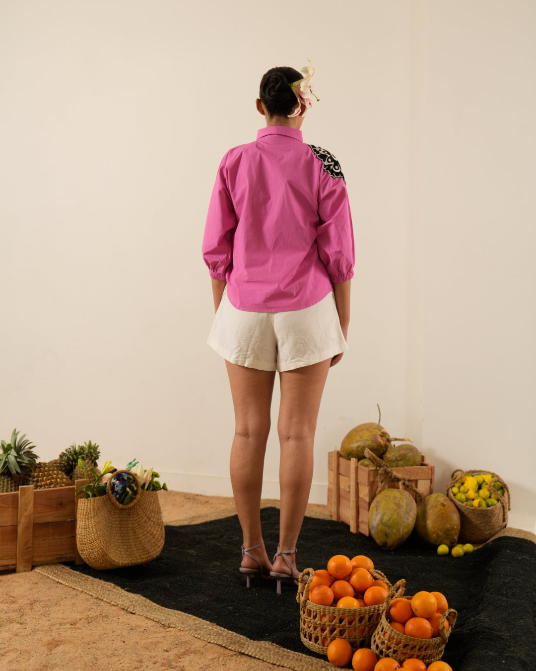 Pink Cotton T-shirt with Embroidery