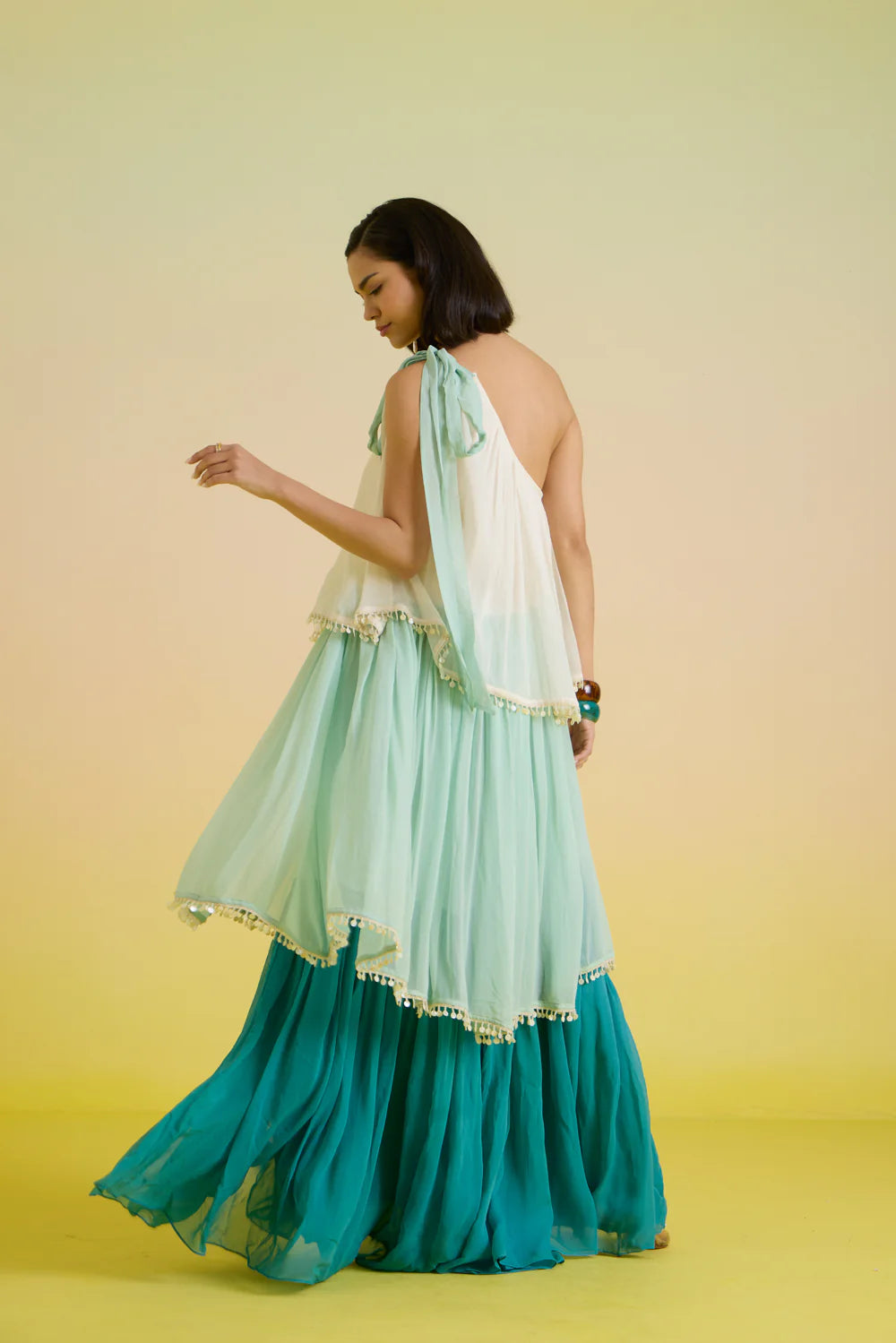 Mint- cascade tier dress