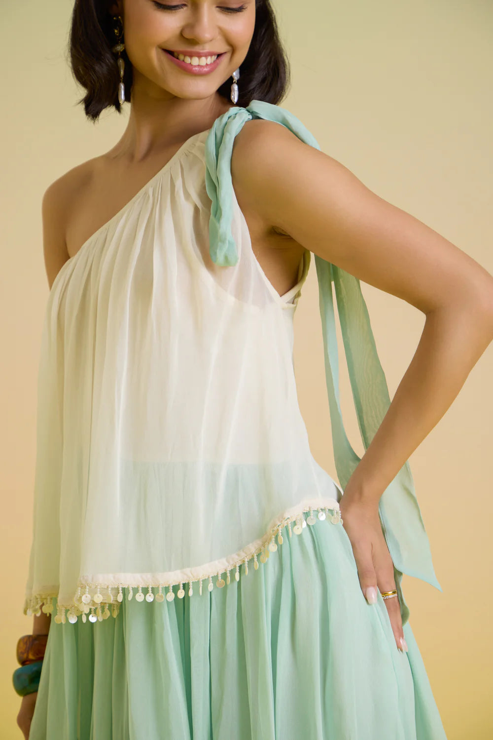 Mint- cascade tier dress