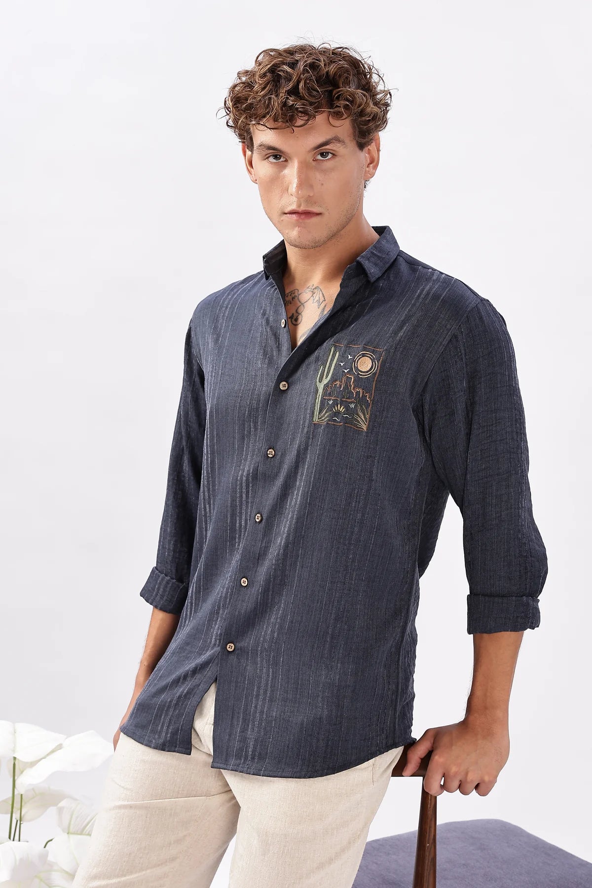 Midnight Mesa Embroidered Indigo Stripe Shirt