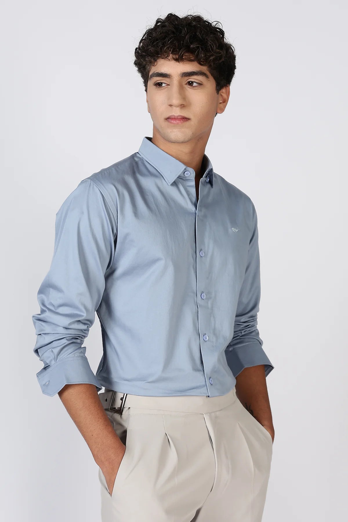 Steel Grey Cinematic Satin 100% Giza Cotton Shirt