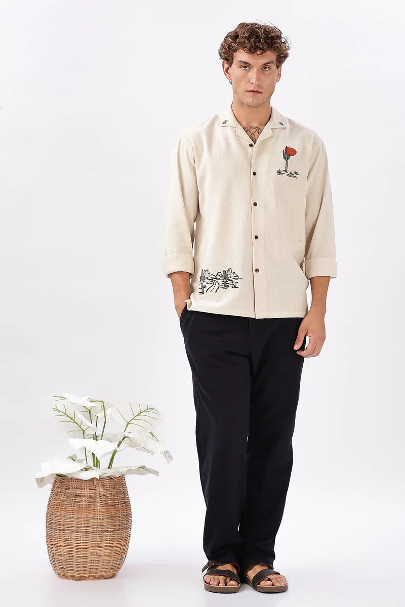 Costa Biege Sahara Box Fit Embroidery Shirt