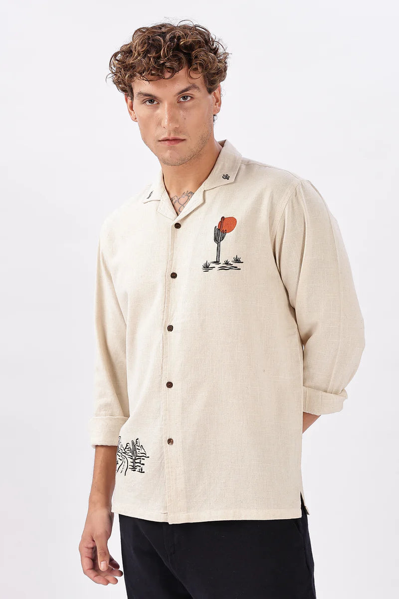 Costa Biege Sahara Box Fit Embroidery Shirt