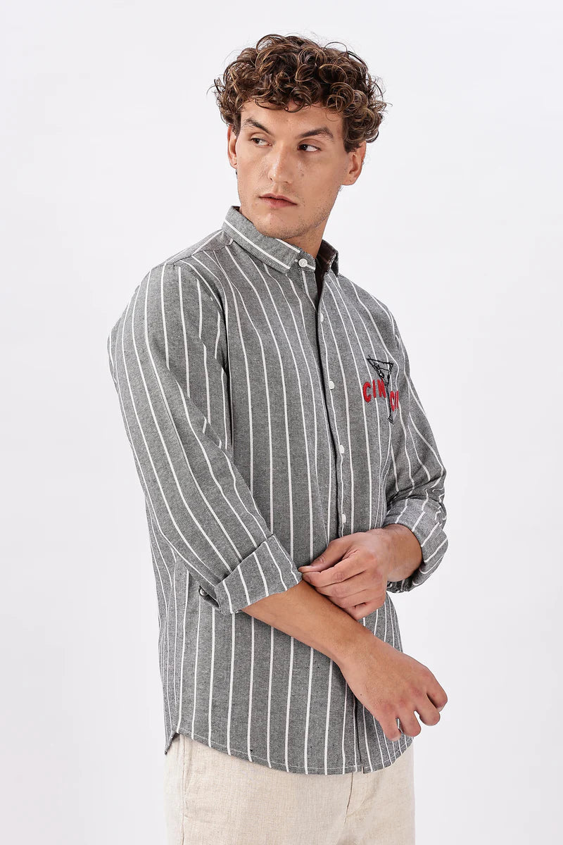 Cin Cin Striped Grey Embroidered Shirt