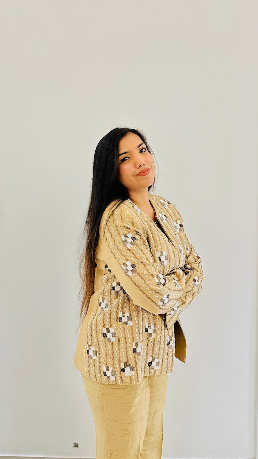 Gold Round Neck Blazer