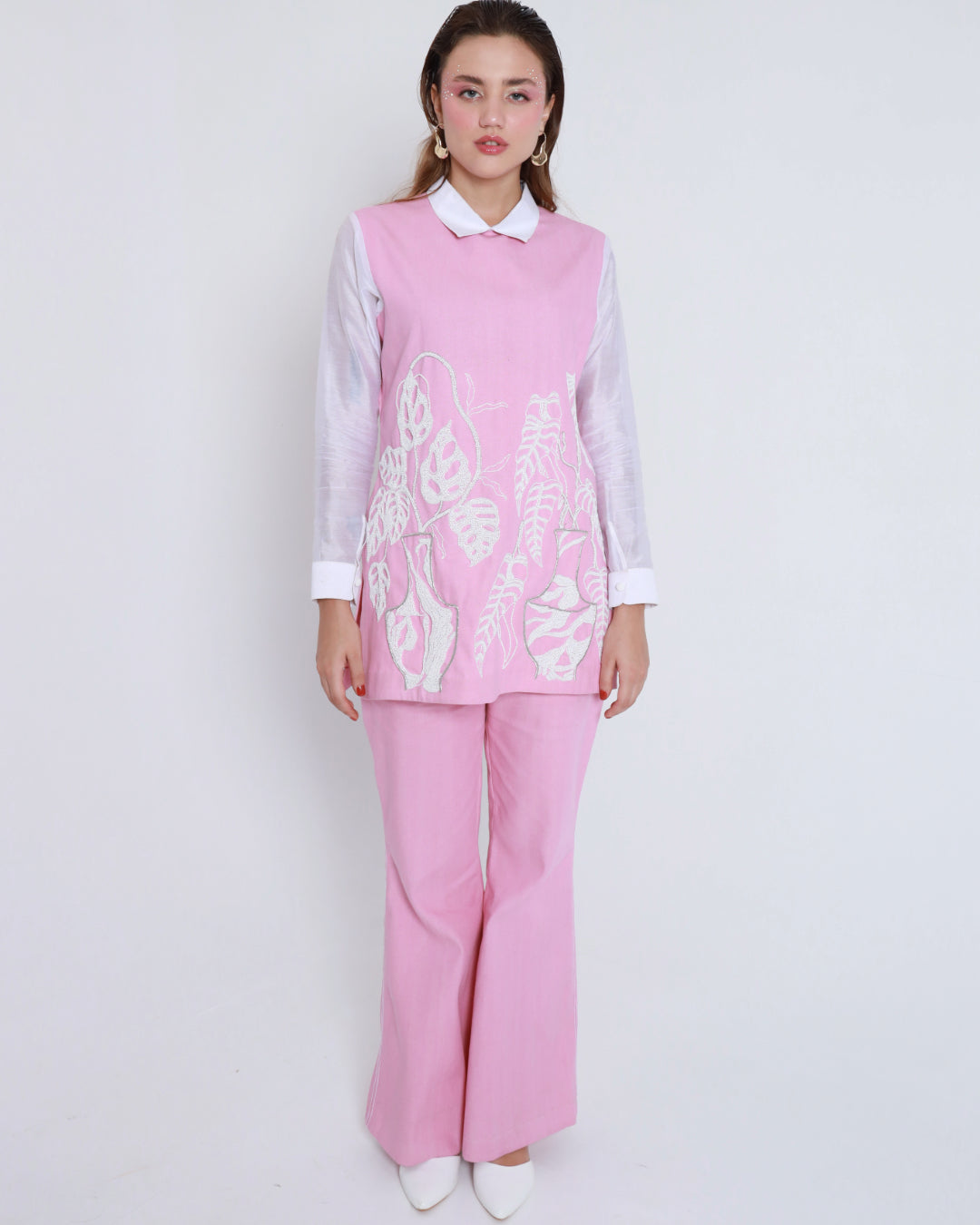 Flower Vase Pink Co-ord With White Sleeves