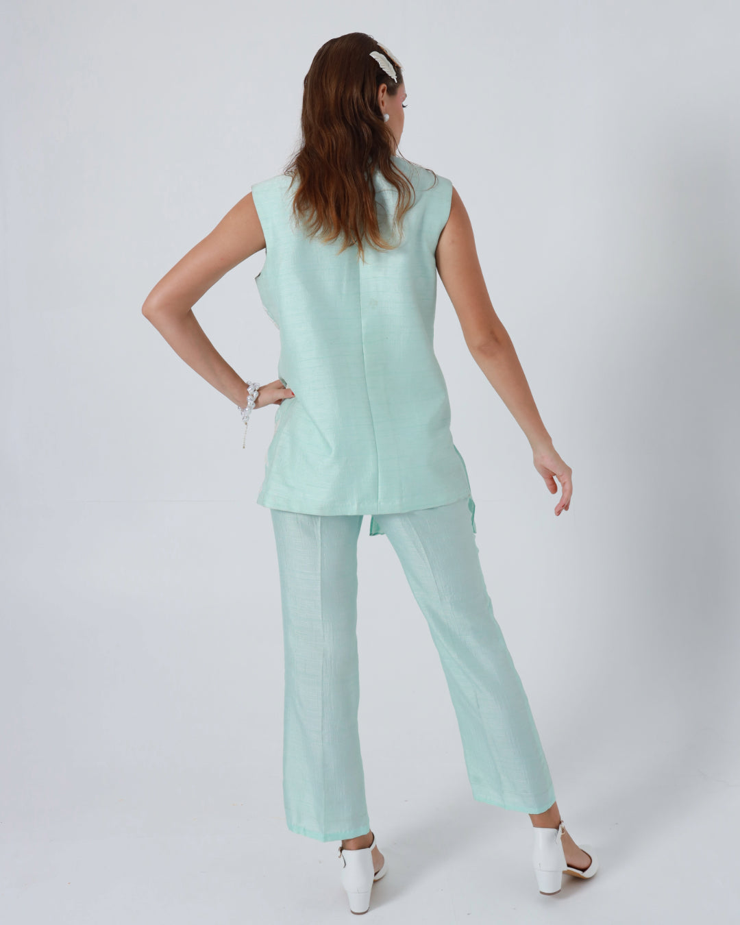 Pale Turquoise One Side Pleated Co-ord