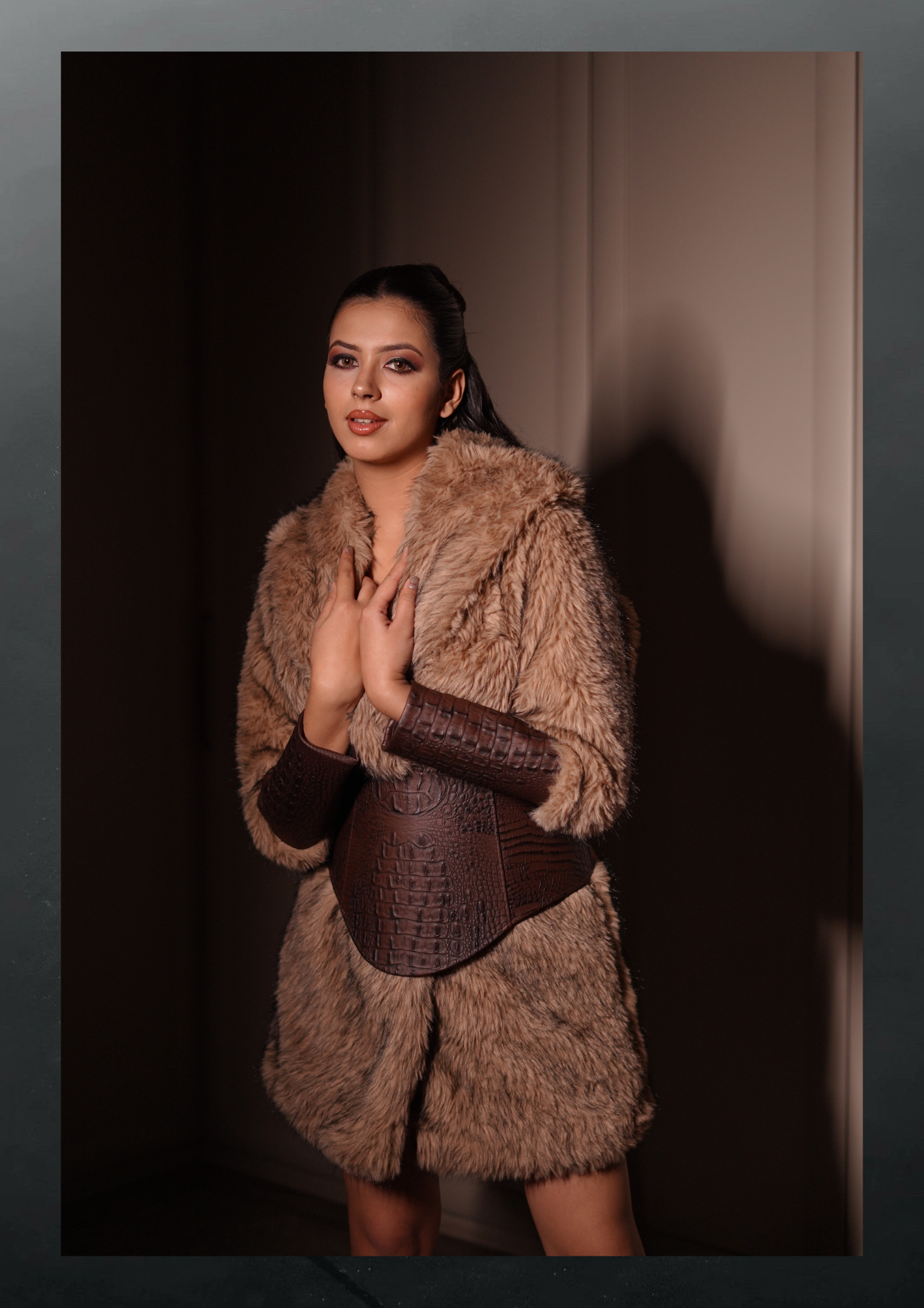 Beige Long fur coat