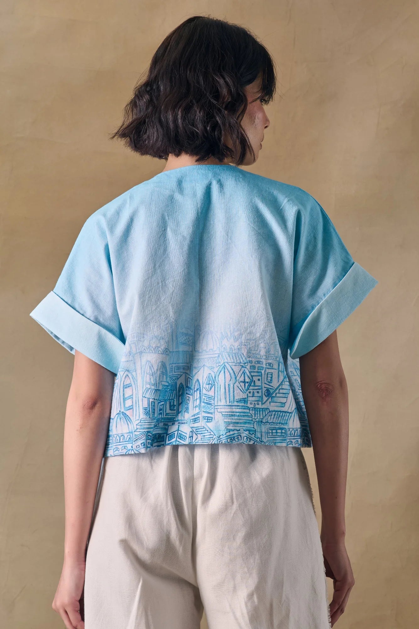 Blue Landscape Kimono Top
