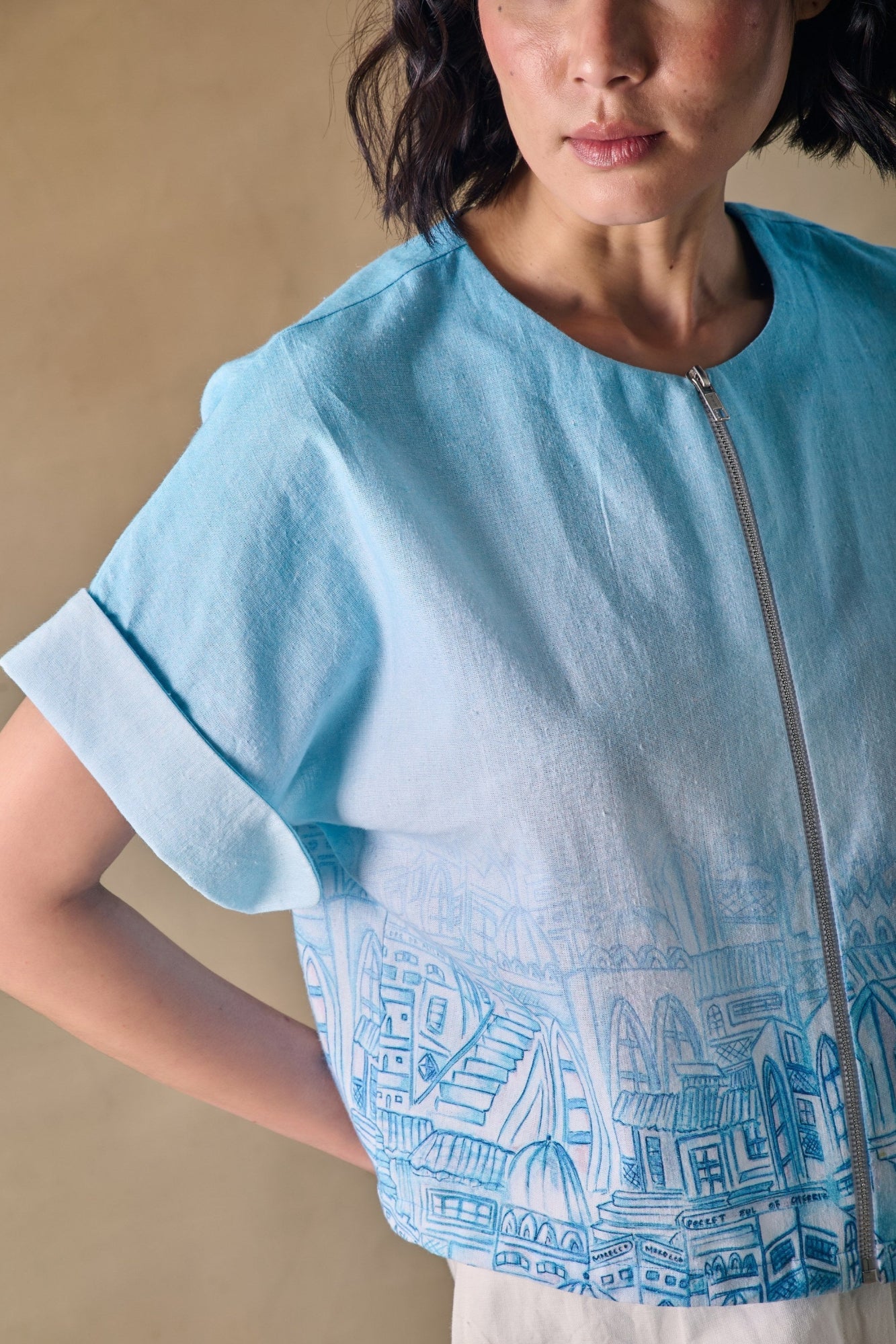 Blue Landscape Kimono Top
