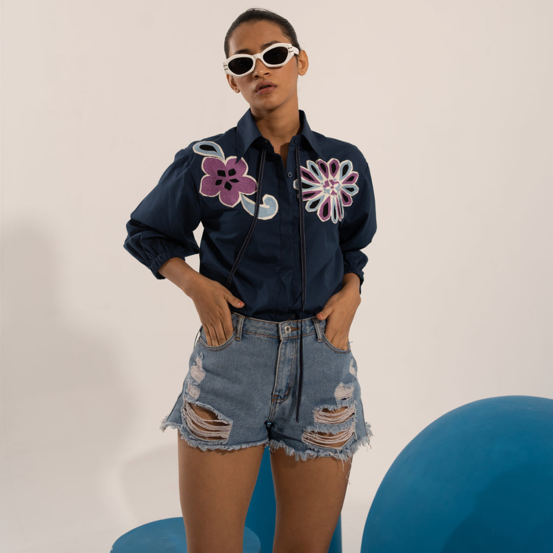 Navy Blue Embroidery T-shirt