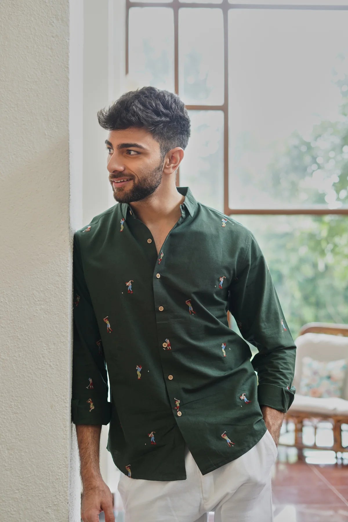 Hunter Green Golf Player Embroidered Shirt