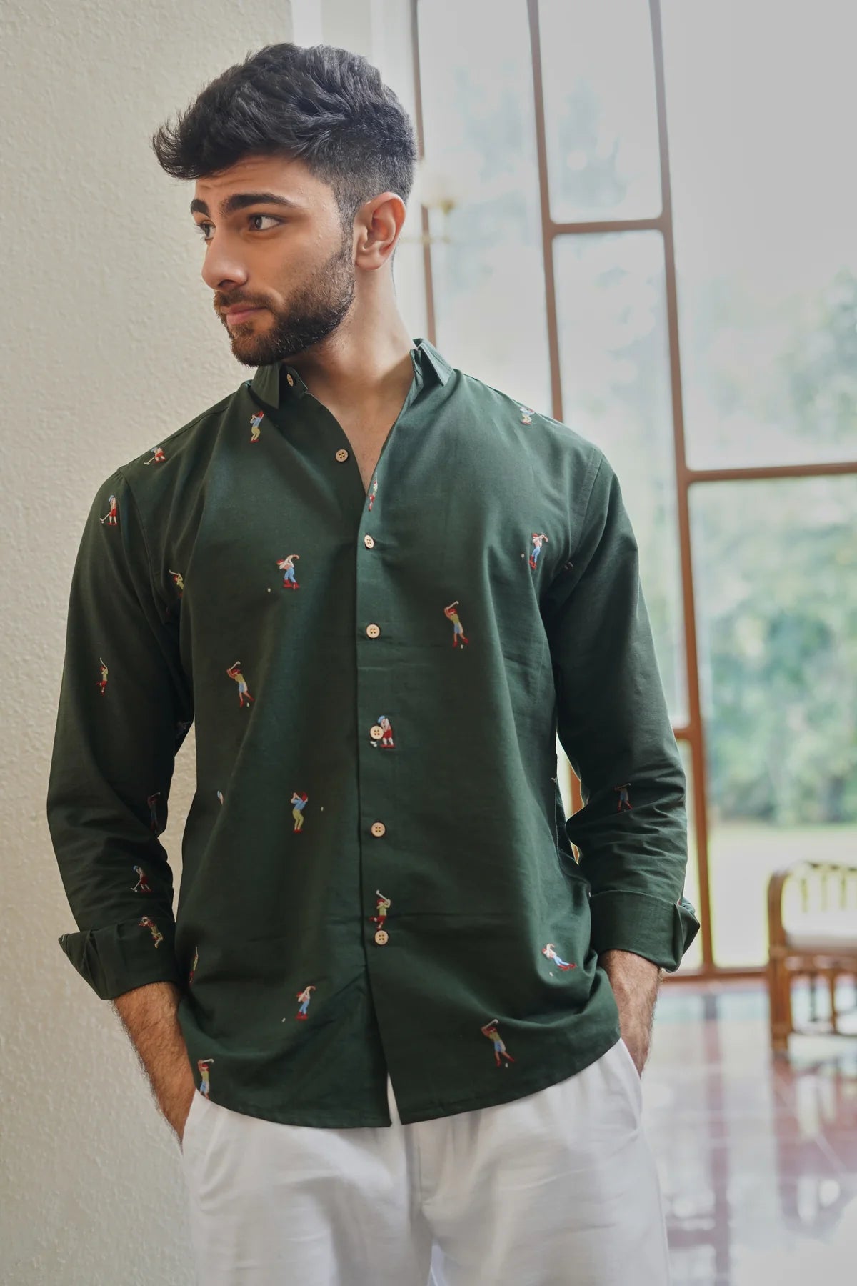 Hunter Green Golf Player Embroidered Shirt