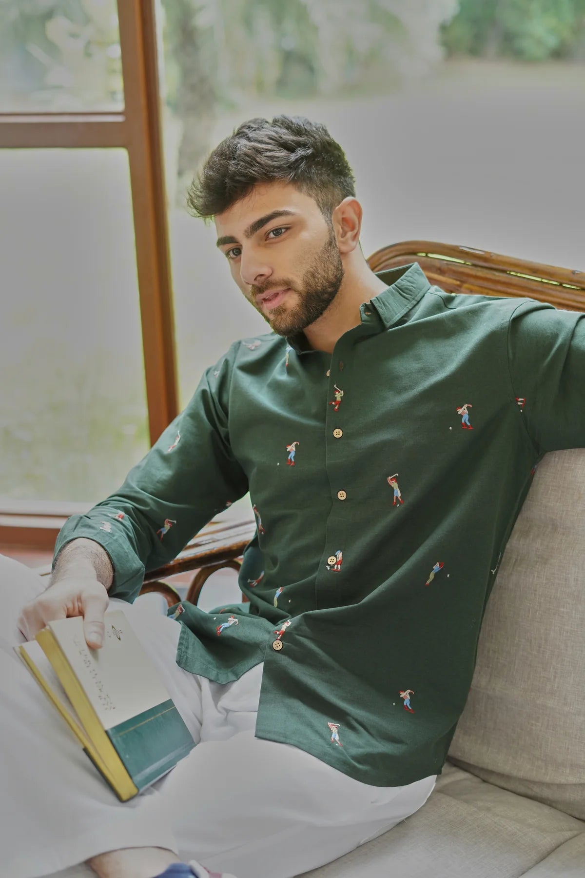 Hunter Green Golf Player Embroidered Shirt