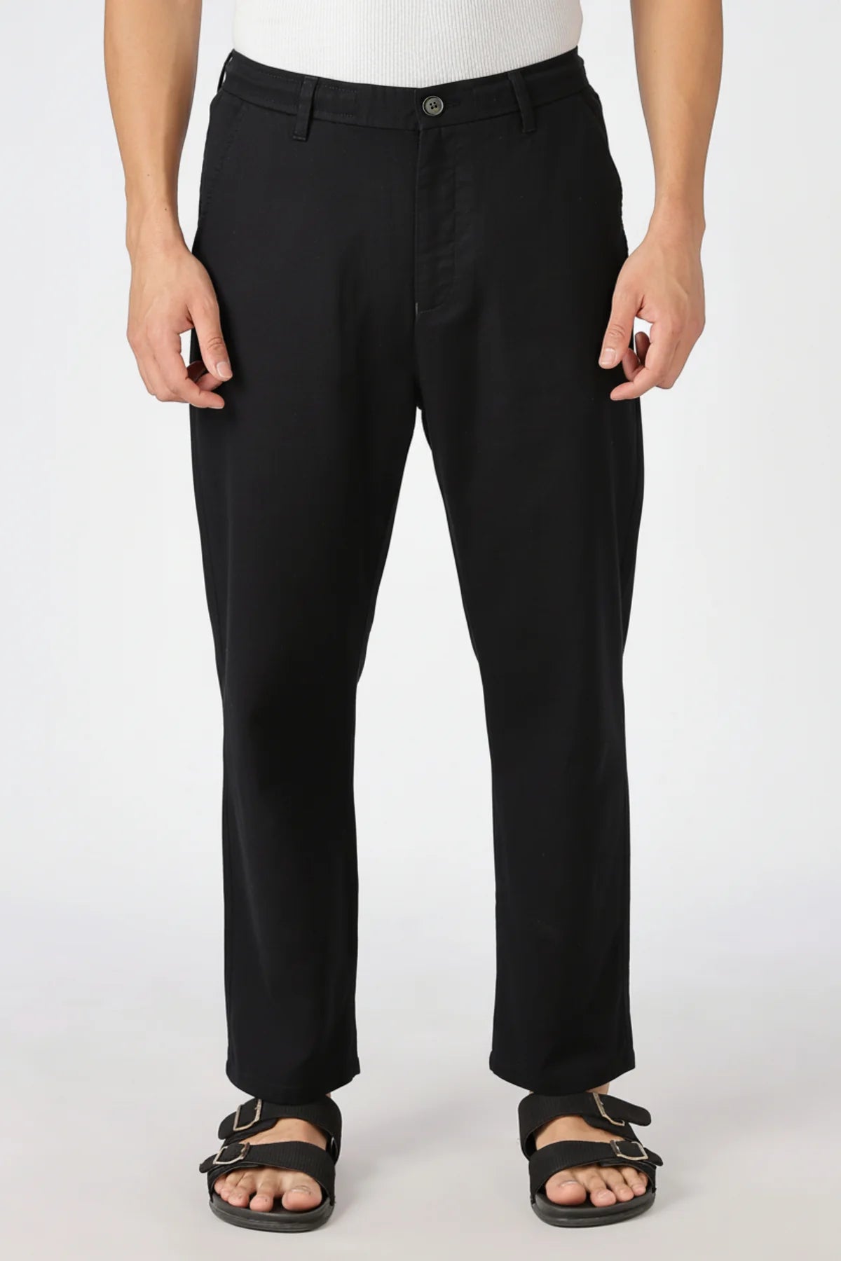 Linen-style 100% Cotton Straight Fit Black Pant