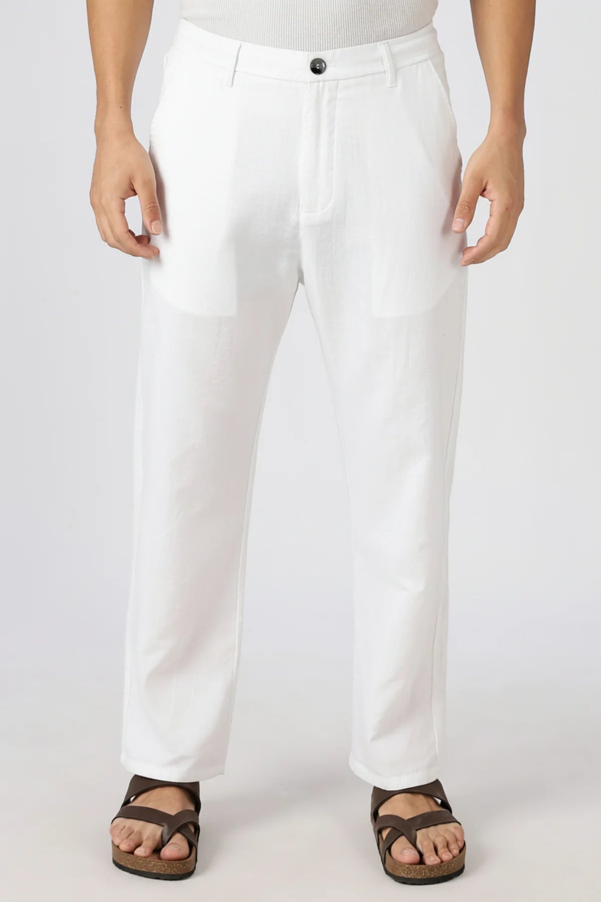 Linen-style 100% Cotton Straight Fit White Pant