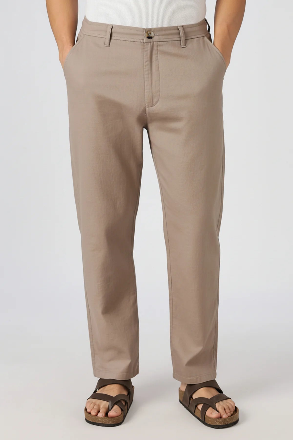 Linen-style 100% Cotton Straight Fit Beige Pant
