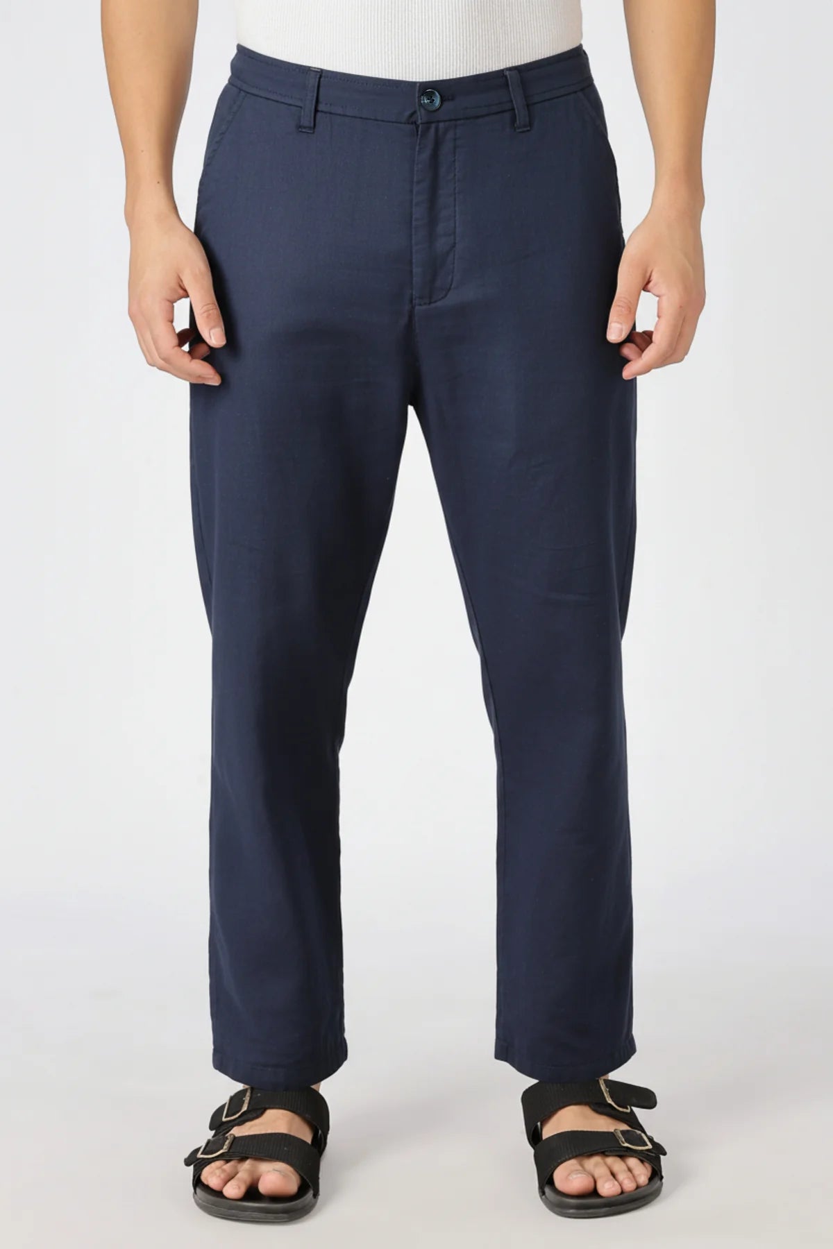 Linen-style 100% Cotton Straight Fit Navy Blue Pant