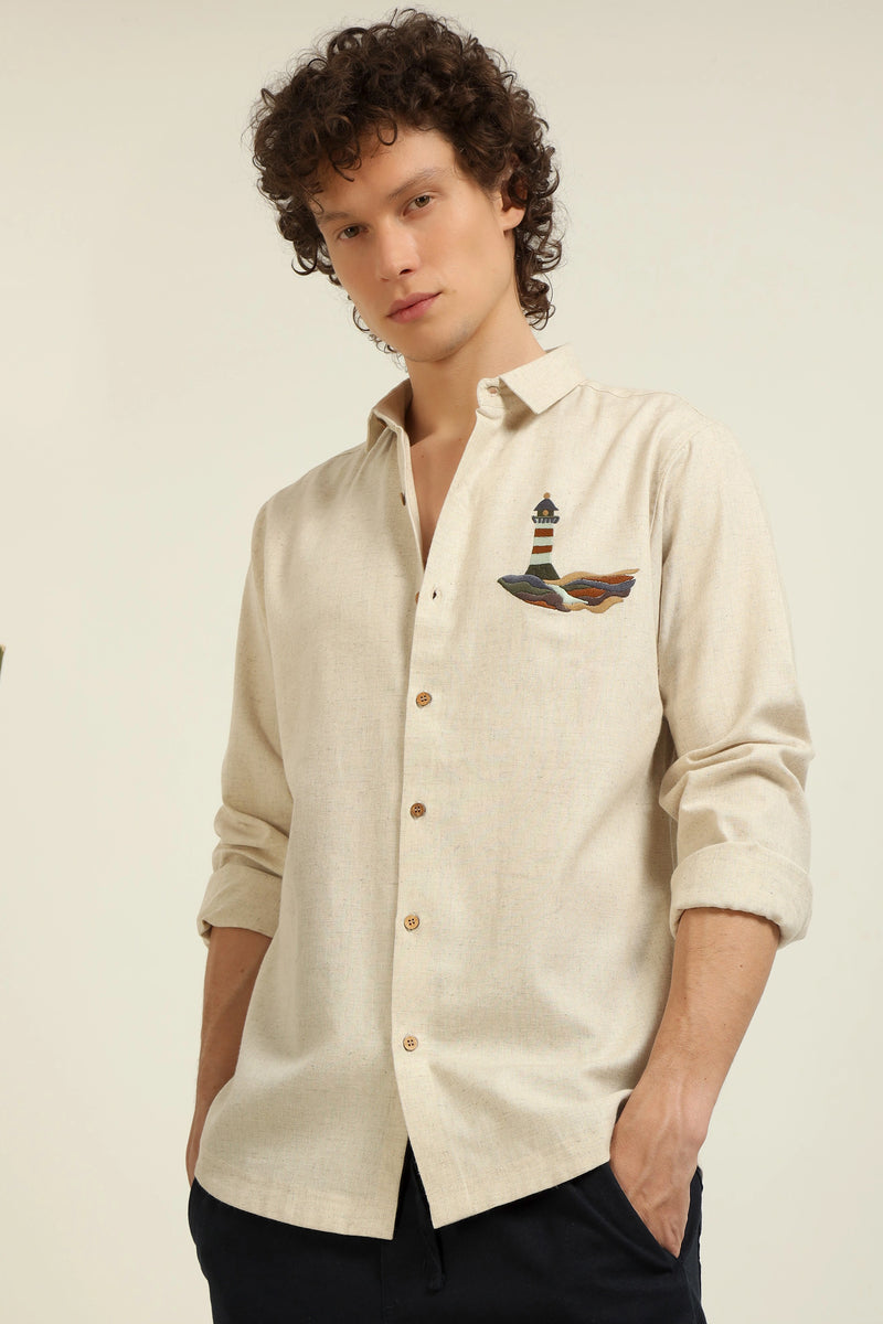 Lighthouse Linen-Cotton Embroidery Shirt