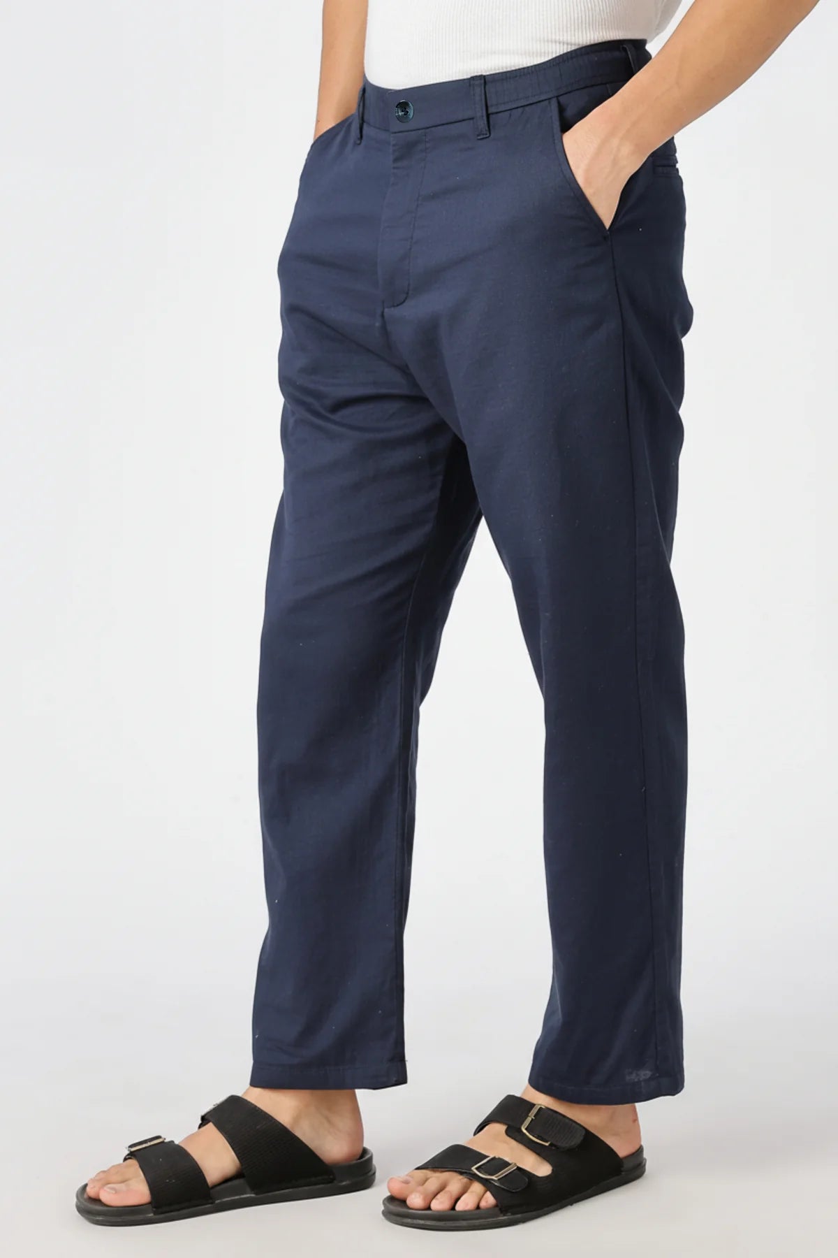 Linen-style 100% Cotton Straight Fit Navy Blue Pant