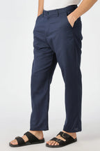 Linen-style 100% Cotton Straight Fit Navy Blue Pant