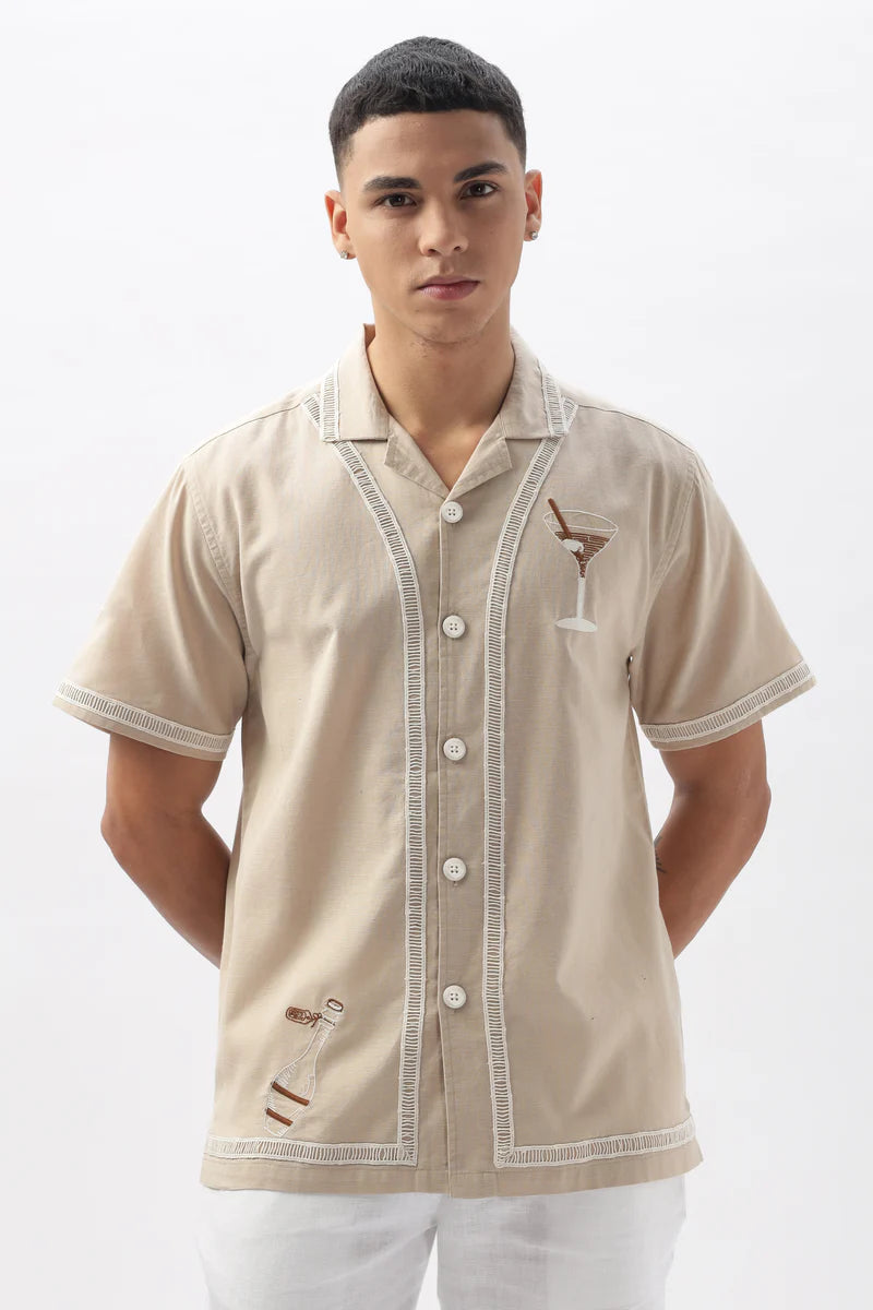 Amalfi Sundowner Beige Embroidery Shirt