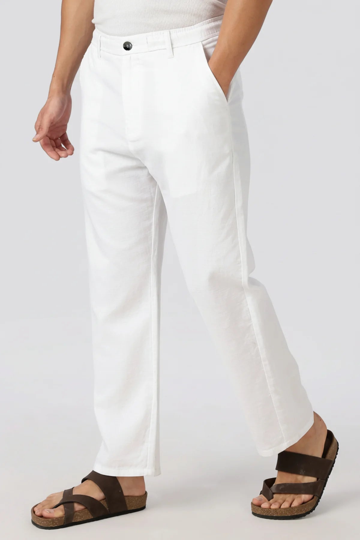 Linen-style 100% Cotton Straight Fit White Pant