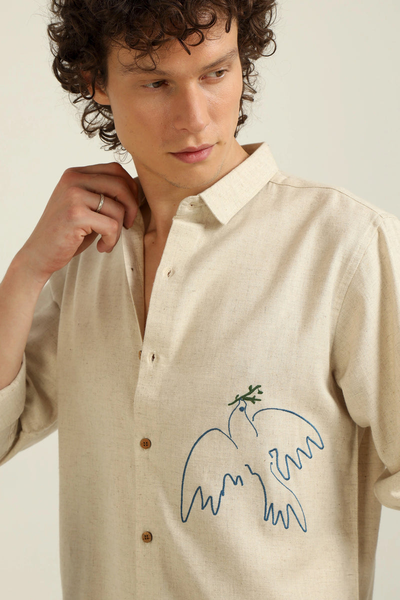 Emblem of Peace Embroidery Linen Shirt