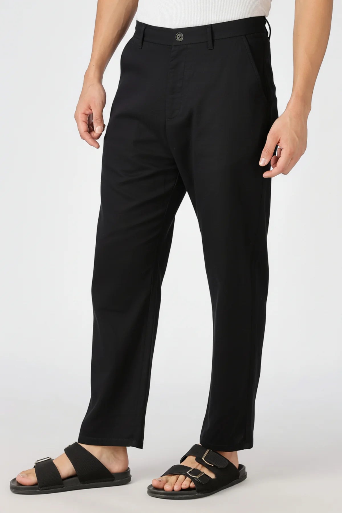 Linen-style 100% Cotton Straight Fit Black Pant