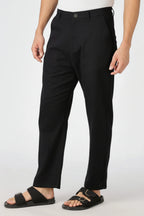 Linen-style 100% Cotton Straight Fit Black Pant