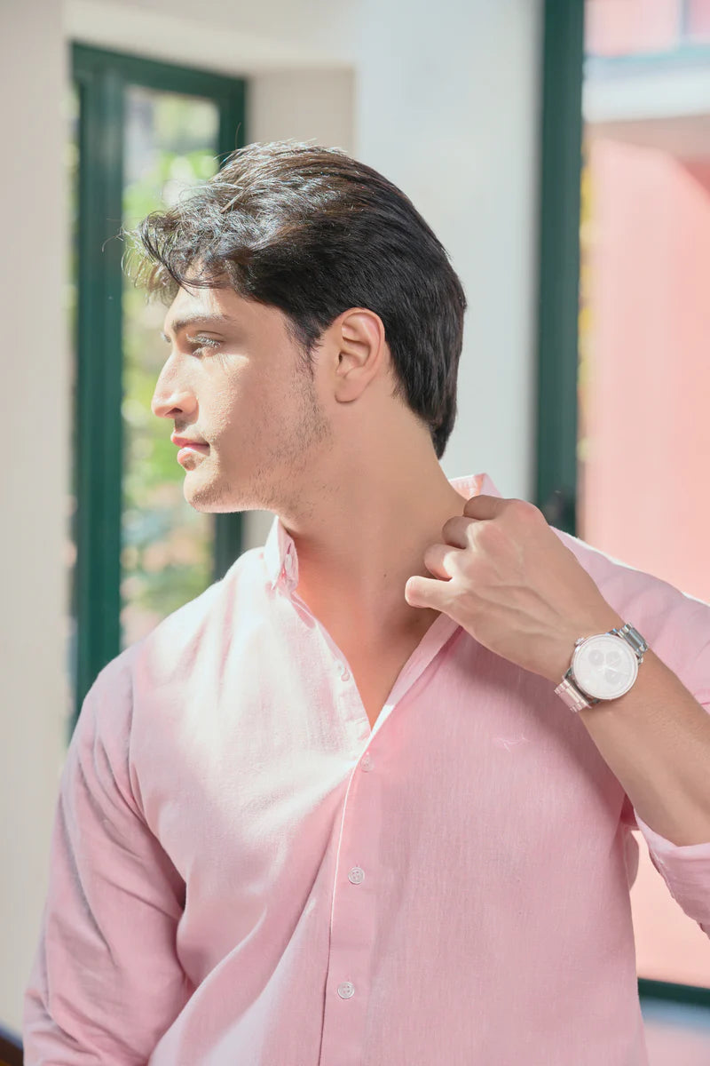 Arctic Pink Linen Blend Essential Shirt