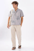 Skyline of Lisboa Cuban Collar Embroidery Shirt