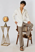 Milan Beige Seersucker Striped Essential Shirt