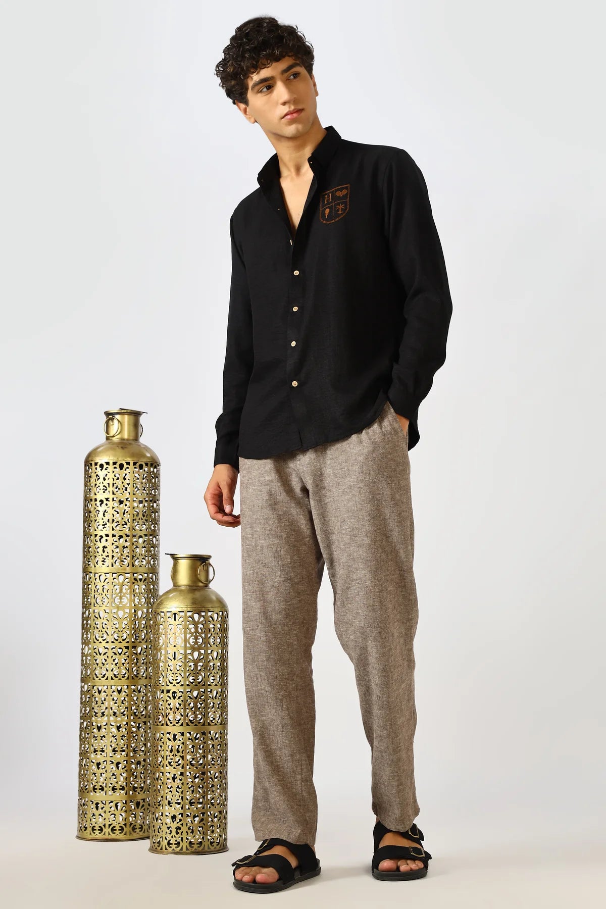 The Crest of Leisure Black Embroidery Shirt