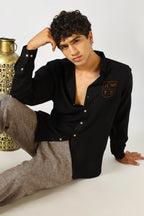 The Crest of Leisure Black Embroidery Shirt