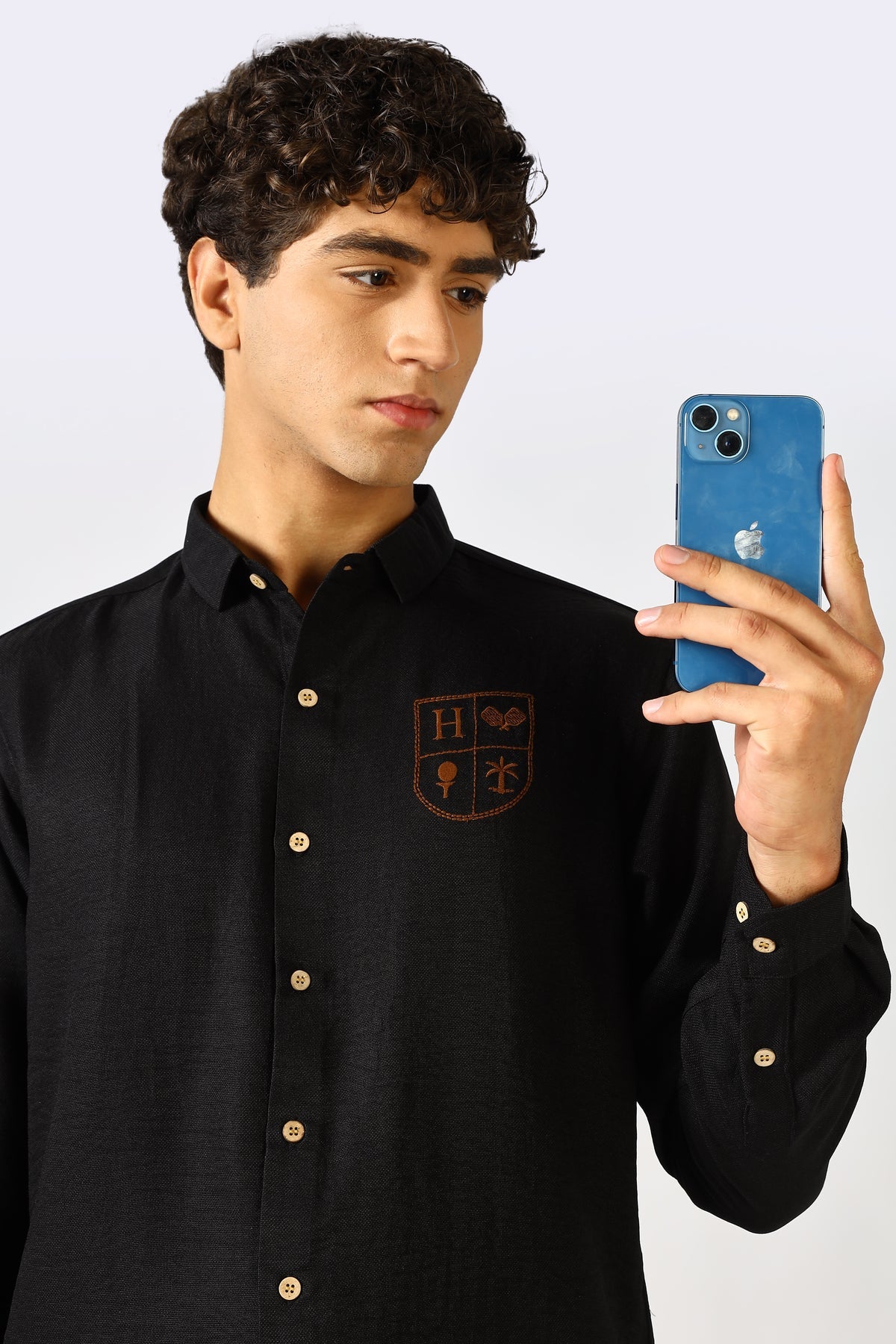 The Crest of Leisure Black Embroidery Shirt