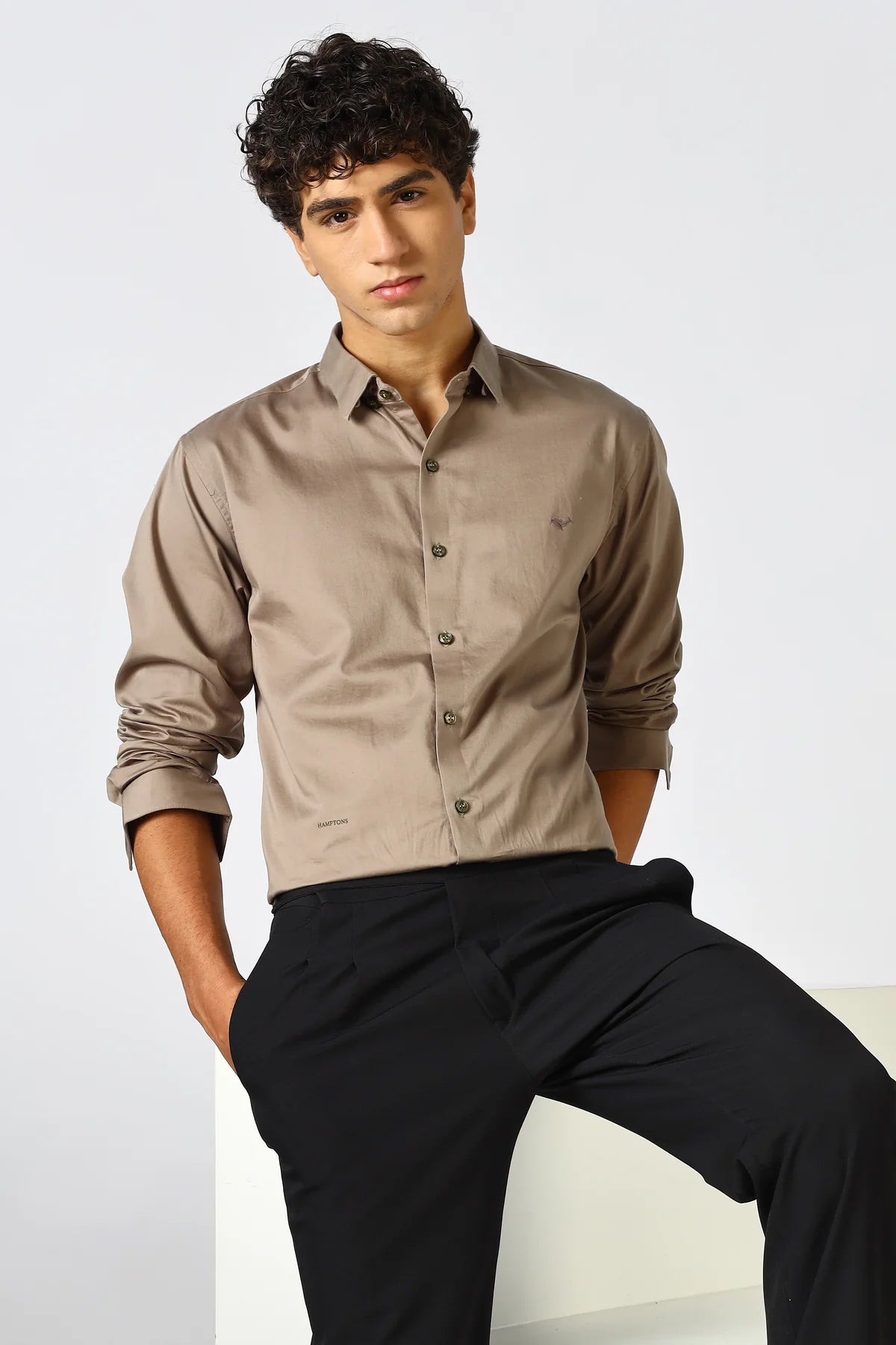 Mink Beige Cinematic Satin 100% Giza Cotton Shirt