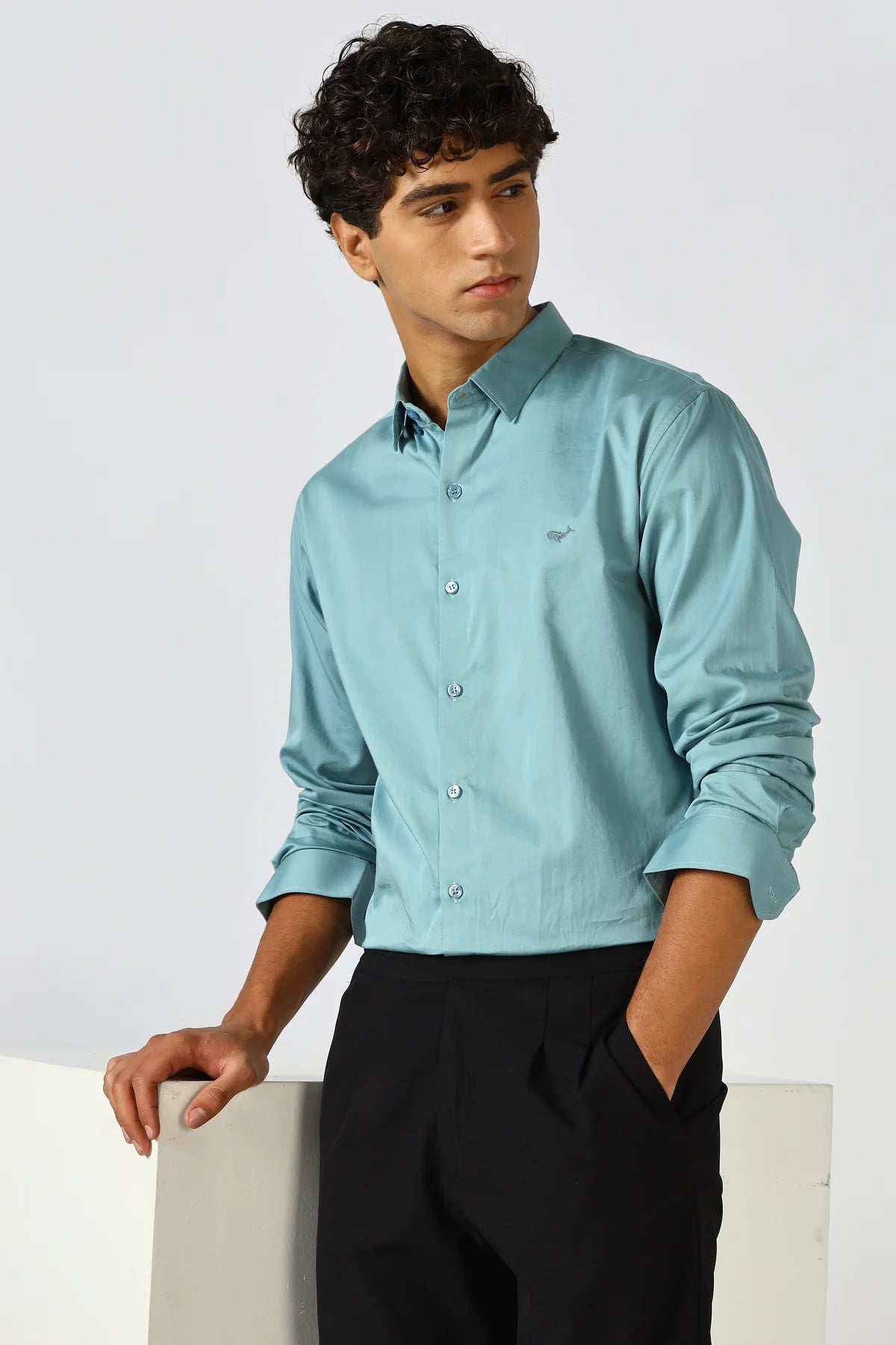 Serene Blue Cinematic Satin 100% Giza Cotton Shirt