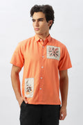 Patchwork Embroidered Men's Coral Shirt