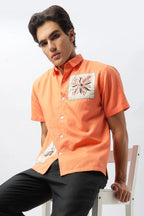 Patchwork Embroidered Men's Coral Shirt