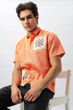 Patchwork Embroidered Men's Coral Shirt