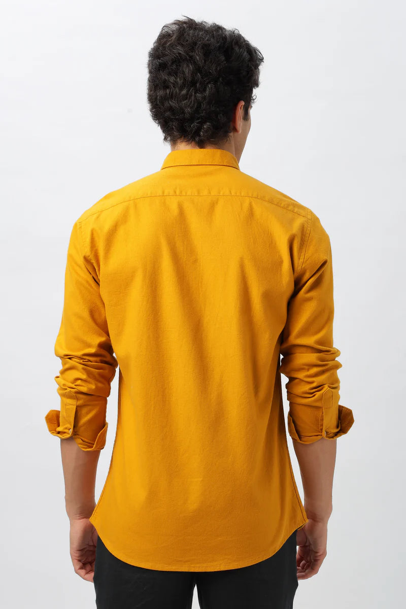 Mustard Yellow Shirt With Monstera Embroidery