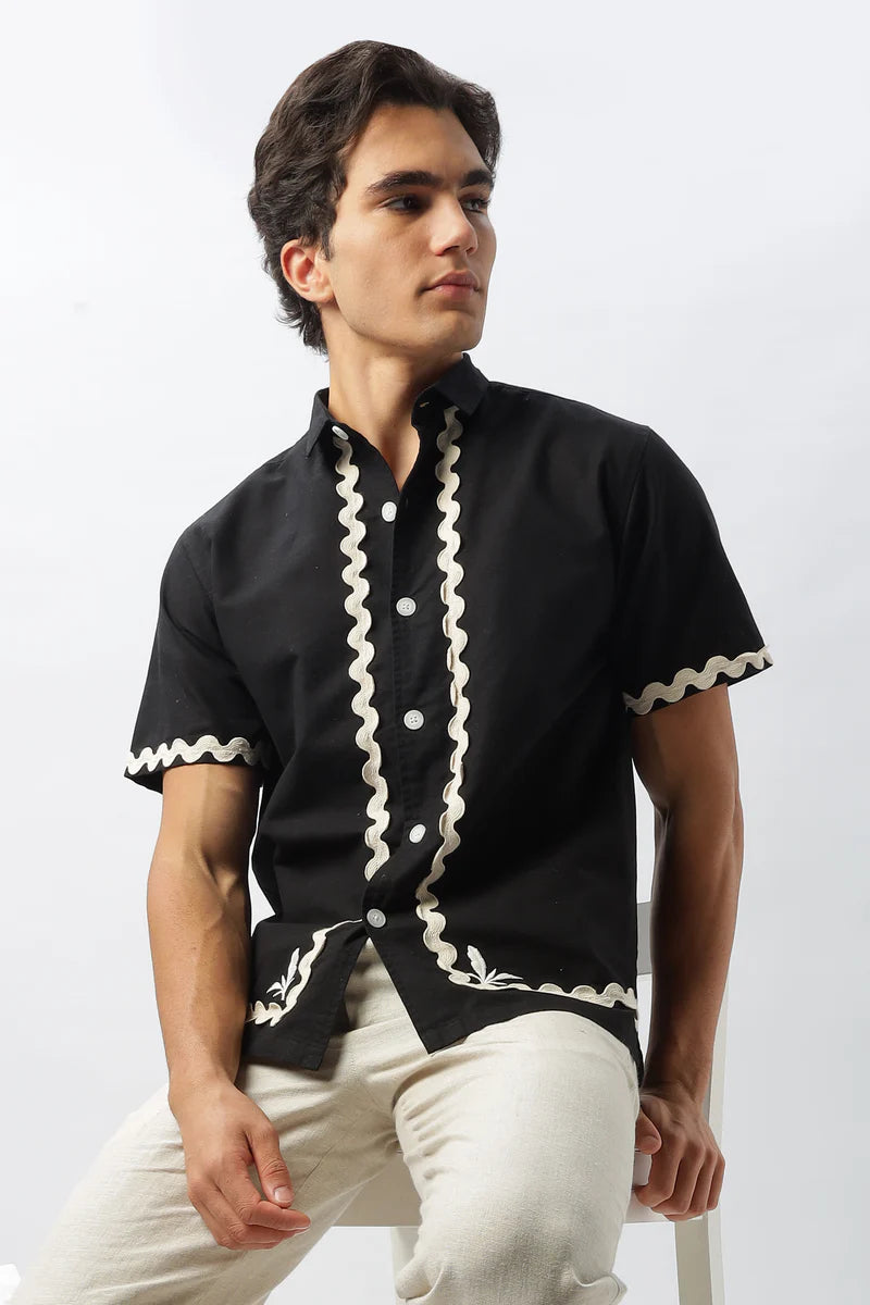 Persia Black Designer Half Sleeve Shirt