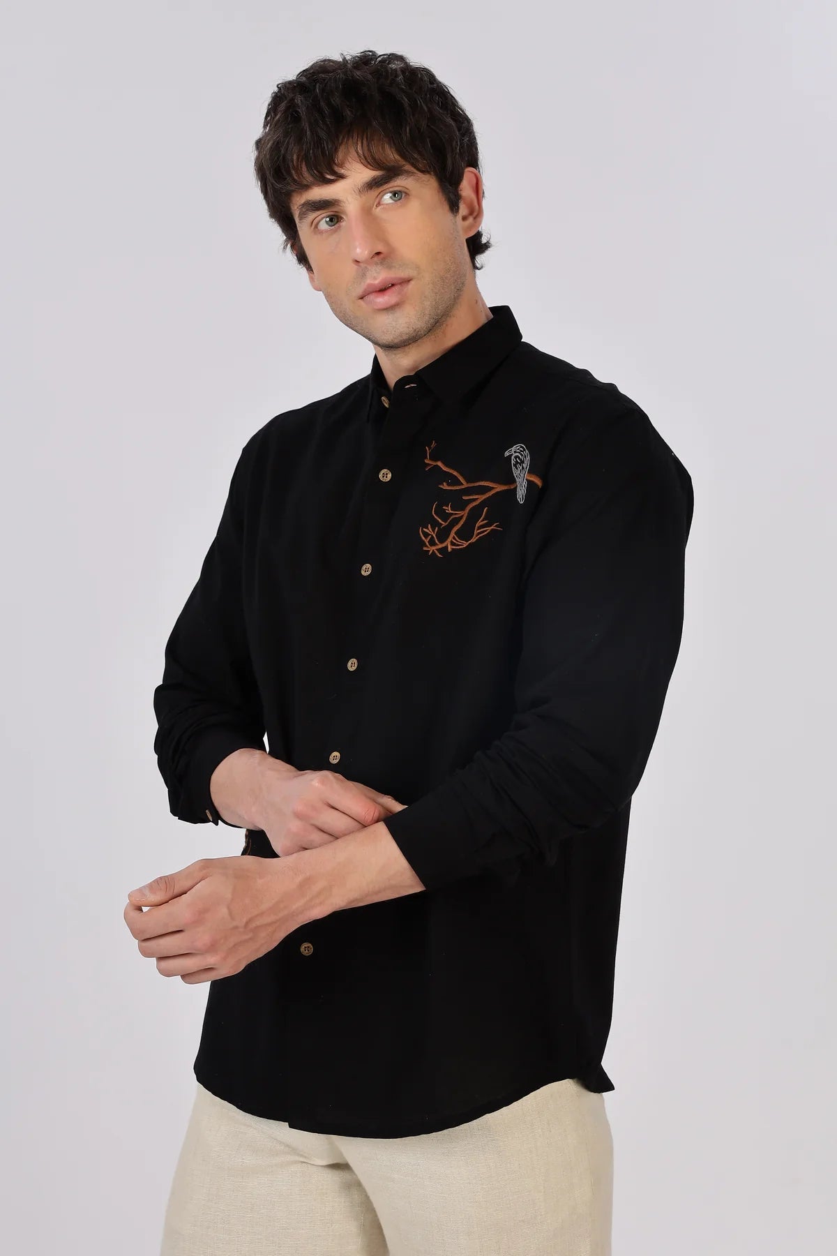 Shadow Grove Owl Embroidered Shirt
