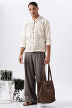 Texas Beige Camp Collar Full-sleeve Embroidery Shirt