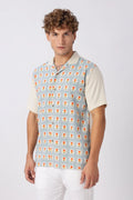 Retro Geometric Print Cuban Collar Style Shirt