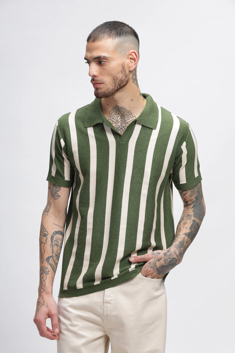 Summer Green Stripes Old Money Polo