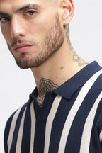 Midnight Blue Stripes Old Money Polo