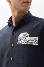 The "Turtle Cove" Wave Blue Embroidery Shirt